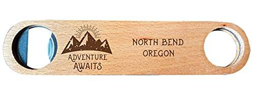 North Bend Oregon Laser Engraved Wooden Bottle Opener Adventure Awaits Design