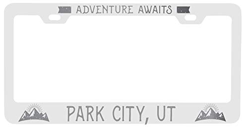 R and R Imports Park City Utah Laser Engraved Metal License Plate Frame Adventures Awaits Design