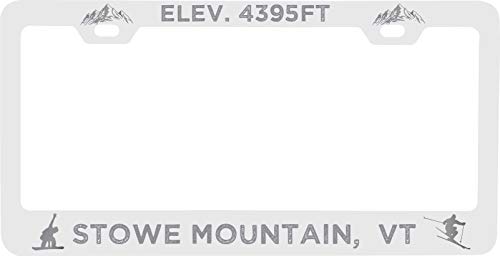 R and R Imports Stowe Mountain Vermont Etched Metal License Plate Frame White