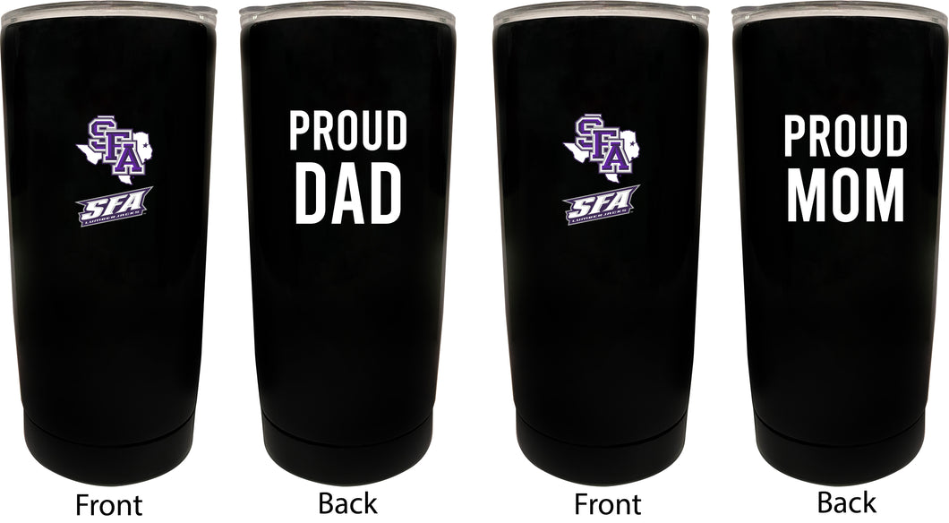 Stephen F. Austin State University NCAA Insulated Tumbler - 16oz Stainless Steel Travel Mug Proud Mom and Dad Design Black