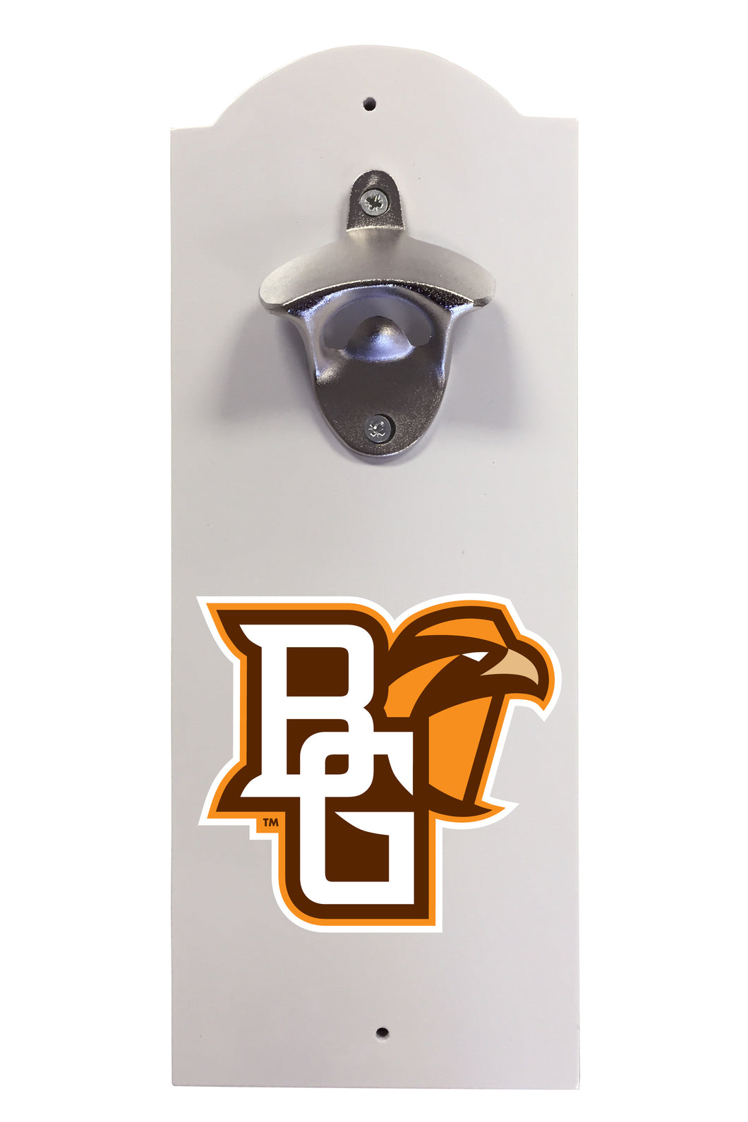 Bowling Green Falcons Wall-Mounted Bottle Opener – Sturdy Metal with Decorative Wood Base for Home Bars, Rec Rooms & Fan Caves