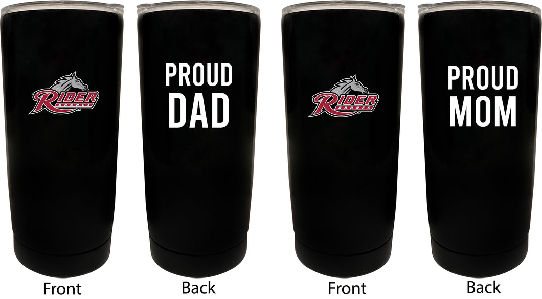 Rider University Broncs NCAA Insulated Tumbler - 16oz Stainless Steel Travel Mug Proud Mom and Dad Design Black