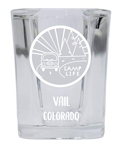 Vail Colorado Souvenir Laser Engraved 2 Ounce Square Base Liquor Shot Glass Camp Life Design