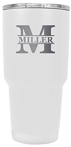 Customizable Laser Etched Monogram 24 oz Insulated Stainless Steel Tumbler Personalized with Custom Monogram Name and Initial White White.