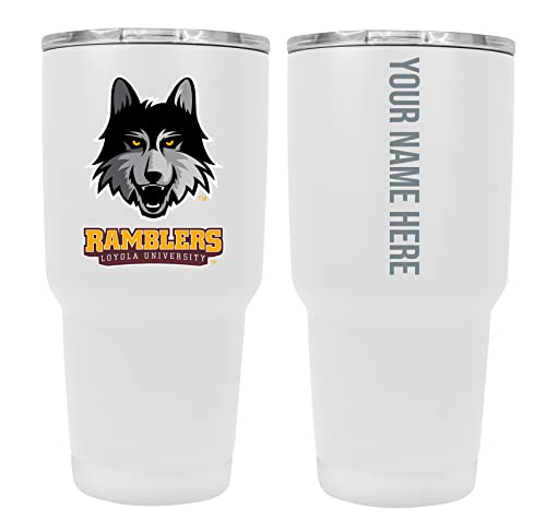 Collegiate Custom Personalized Loyola University Ramblers, 24 oz Insulated Stainless Steel Tumbler with Engraved Name (White)