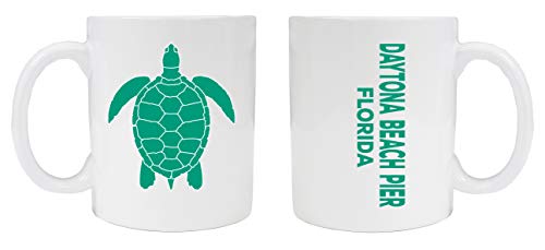 Daytona Beach Pier Florida Souvenir White Ceramic Coffee Mug 2 Pack Turtle Design