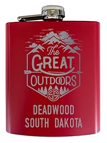 Deadwood South Dakota Laser Engraved Explore the Outdoors Souvenir 7 oz Stainless Steel 7 oz Flask Red