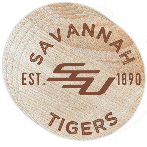 Savannah State University Officially Licensed Wood Coasters (4-Pack) - Laser Engraved, Never Fade Design