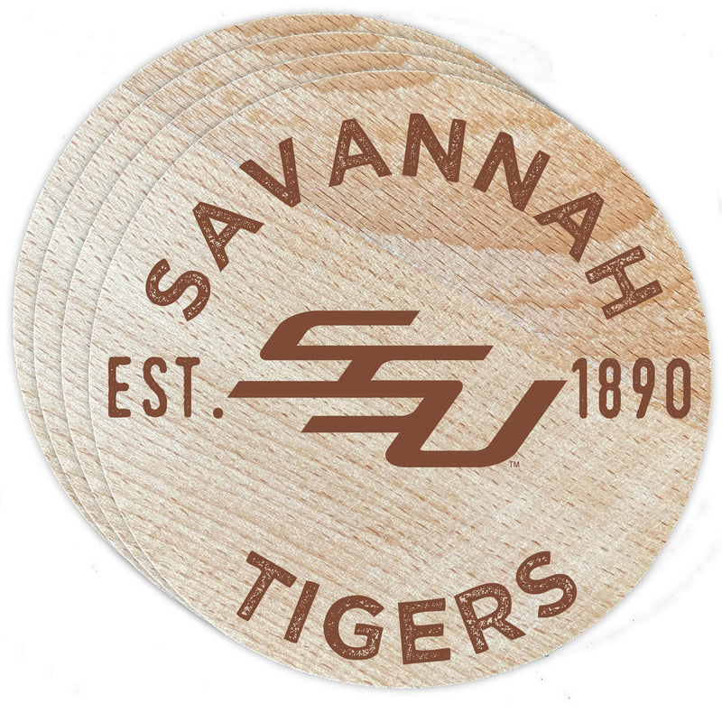 Savannah State University Officially Licensed Wood Coasters (4-Pack) - Laser Engraved, Never Fade Design