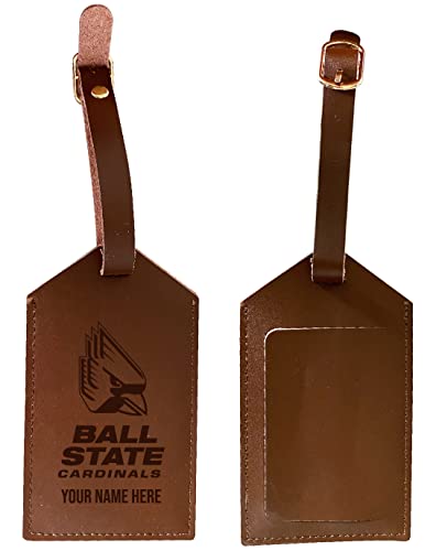 Ball State University Premium Leather Luggage Tag - Laser-Engraved Custom Name Option