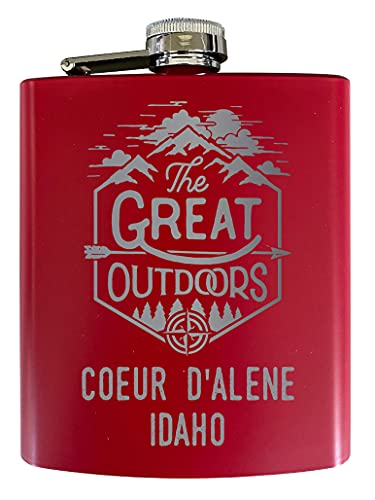 Coeur D'Alene Idaho Laser Engraved Explore the Outdoors Souvenir 7 oz Stainless Steel 7 oz Flask Red