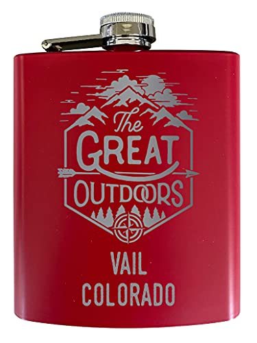 Vail Colorado Laser Engraved Explore the Outdoors Souvenir 7 oz Stainless Steel 7 oz Flask Red