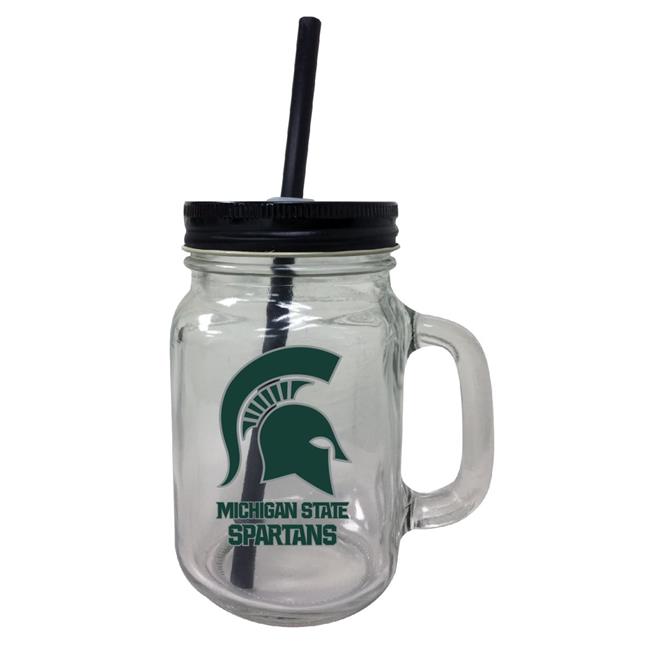 Michigan State Spartans NCAA Iconic Mason Jar Glass - Officially Licensed Collegiate Drinkware with Lid and Straw 