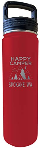 Spokane Washington Happy Camper 32 Oz Engraved Red Insulated Double Wall Stainless Steel Water Bottle Tumbler