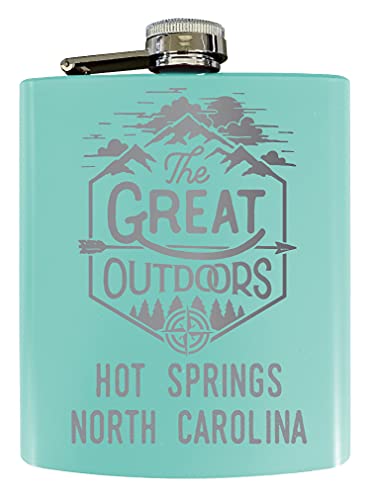 Hot Springs North Carolina Laser Engraved Explore the Outdoors Souvenir 7 oz Stainless Steel 7 oz Flask Seafoam