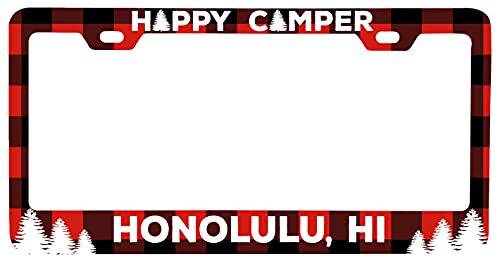 Honolulu Hawaii Car Metal License Plate Frame Plaid Design