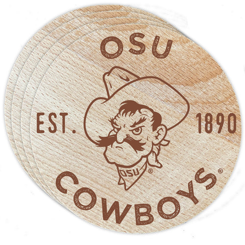 Oklahoma State Cowboys Officially Licensed Wood Coasters (4-Pack) - Laser Engraved, Never Fade Design