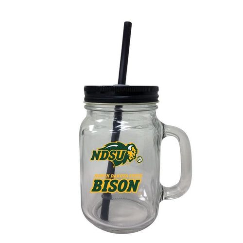 North Dakota State Bison NCAA Iconic Mason Jar Glass - Officially Licensed Collegiate Drinkware with Lid and Straw 