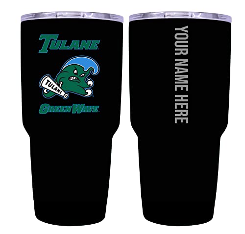Custom Tulane University Green Wave Black Insulated Tumbler - 24oz Engraved Stainless Steel Travel Mug
