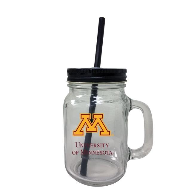 Minnesota Gophers NCAA Iconic Mason Jar Glass - Officially Licensed Collegiate Drinkware with Lid and Straw 