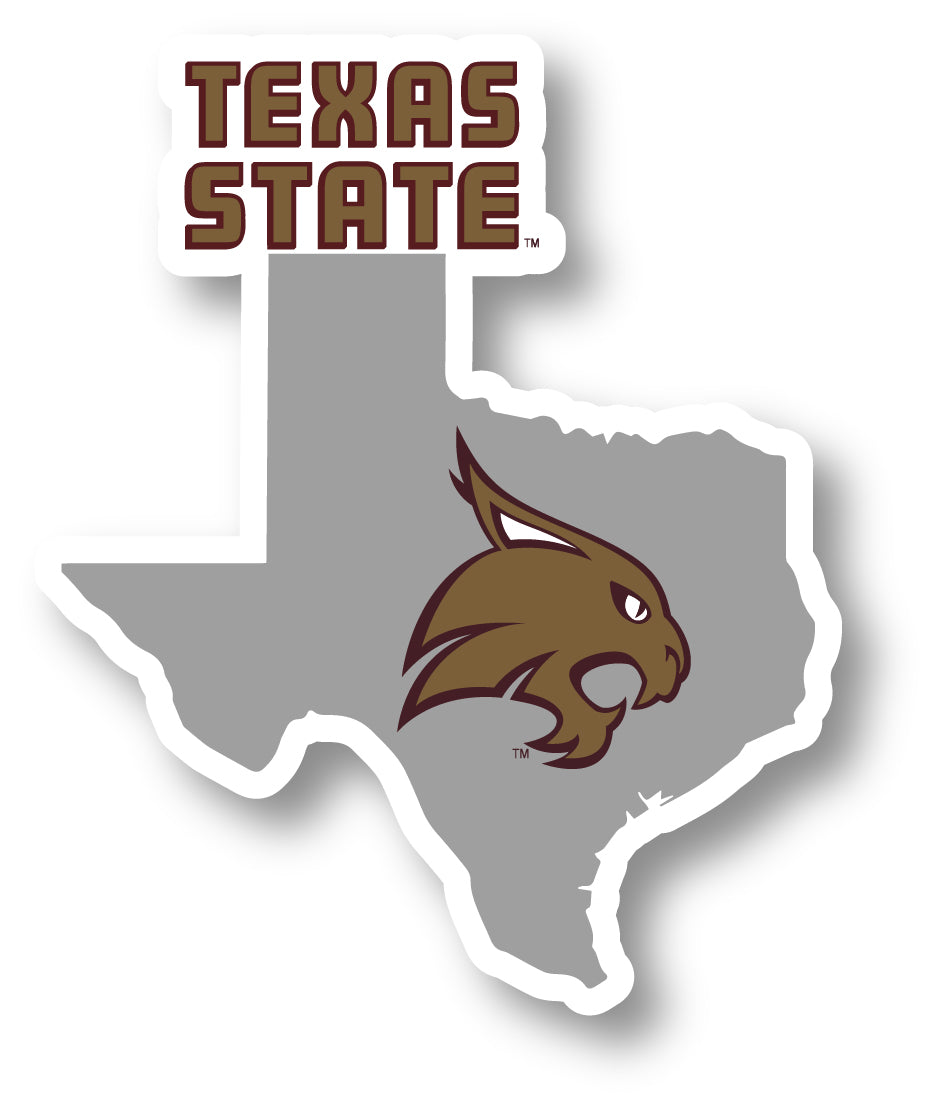Texas State Bobcats 4-Inch State Shape NCAA Vinyl Decal Sticker for Fans, Students, and Alumni