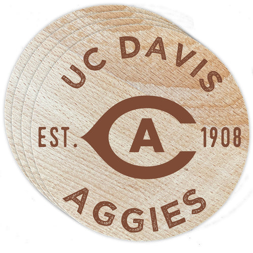 UC Davis Aggies Officially Licensed Wood Coasters (4-Pack) - Laser Engraved, Never Fade Design