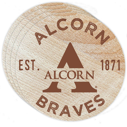 Alcorn State Braves Officially Licensed Wood Coasters (4-Pack) - Laser Engraved, Never Fade Design