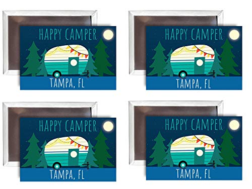 Tampa Florida Souvenir 2x3-Inch Fridge Magnet Happy Camper Design 4-Pack
