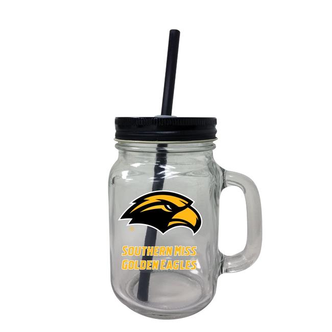 Southern Mississippi Golden Eagles NCAA Iconic Mason Jar Glass - Officially Licensed Collegiate Drinkware with Lid and Straw 