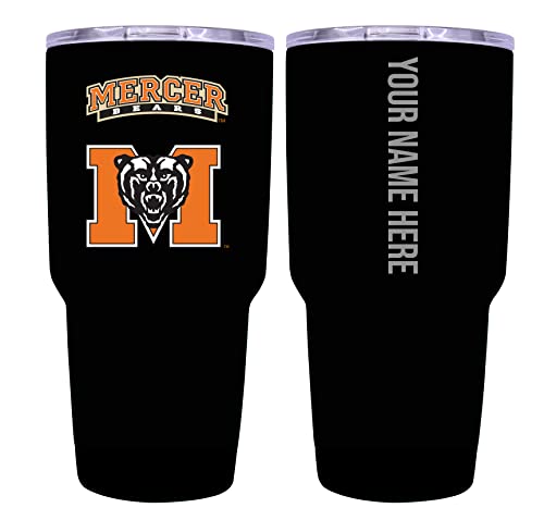Collegiate Custom Personalized Mercer University, 24 oz Insulated Stainless Steel Tumbler with Engraved Name (Black)