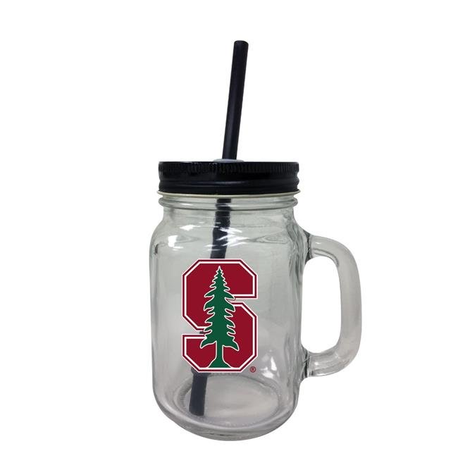 Stanford University NCAA Iconic Mason Jar Glass - Officially Licensed Collegiate Drinkware with Lid and Straw 