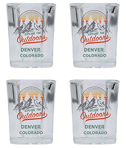 Denver Colorado Explore the Outdoors Souvenir 2 Ounce Square Base Liquor Shot Glass 4-Pack