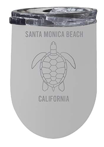 R and R Imports Santa Monica Beach California 12 oz White Laser Etched Insulated Wine Stainless Steel