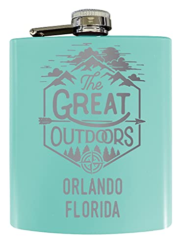 Orlando Florida Laser Engraved Explore the Outdoors Souvenir 7 oz Stainless Steel 7 oz Flask Seafoam