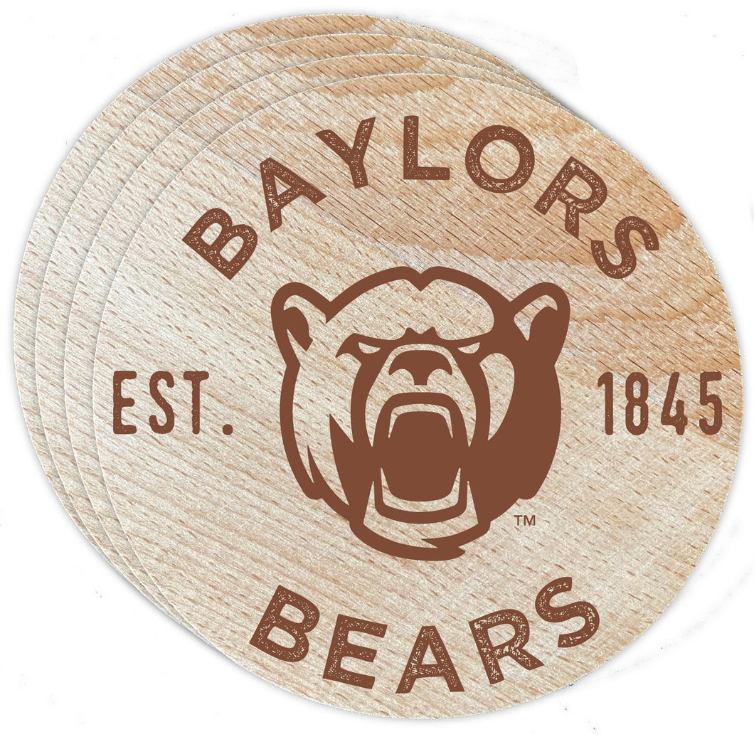 Baylor Bears Officially Licensed Wood Coasters (4-Pack) - Laser Engraved, Never Fade Design