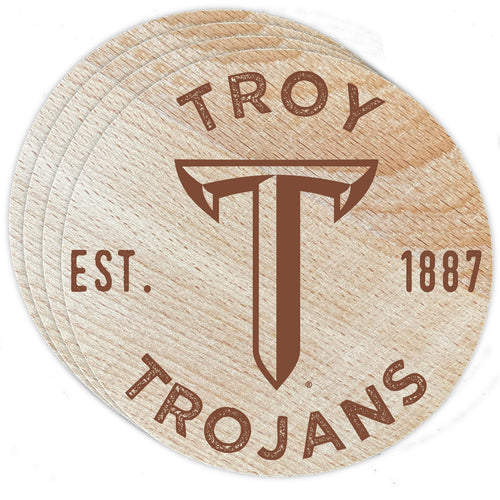 Troy University Officially Licensed Wood Coasters (4-Pack) - Laser Engraved, Never Fade Design