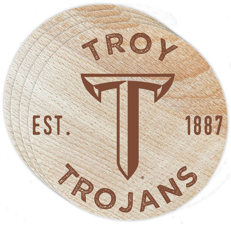 Troy University Officially Licensed Wood Coasters (4-Pack) - Laser Engraved, Never Fade Design
