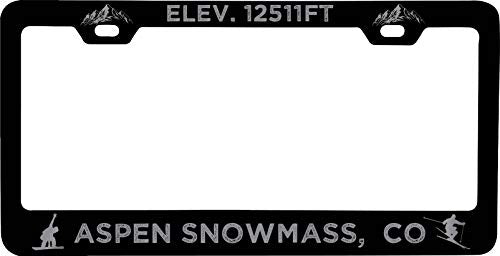 R and R Imports Aspen Snowmass Colorado Etched Metal License Plate Frame Black