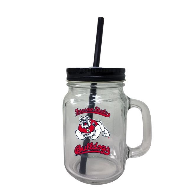 Fresno State Bulldogs NCAA Iconic Mason Jar Glass - Officially Licensed Collegiate Drinkware with Lid and Straw 