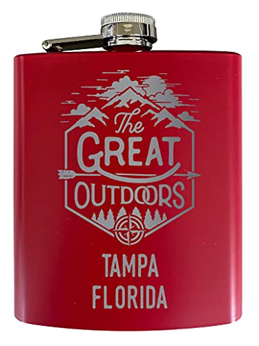 Tampa Florida Laser Engraved Explore the Outdoors Souvenir 7 oz Stainless Steel 7 oz Flask Red