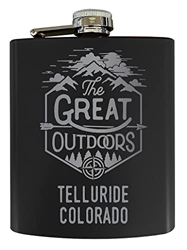 Telluride Colorado Laser Engraved Explore the Outdoors Souvenir 7 oz Stainless Steel 7 oz Flask Black