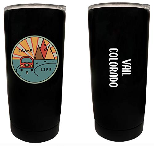 R and R Imports Vail Colorado Souvenir 16 oz Stainless Steel Insulated Tumbler Camp Life Design Black.