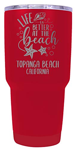 Topanga Beach California Souvenir Laser Engraved 24 Oz Insulated Stainless Steel Tumbler Red