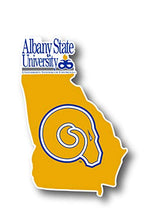 Load image into Gallery viewer, Albany State University 4-Inch State Shape NCAA Vinyl Decal Sticker for Fans, Students, and Alumni
