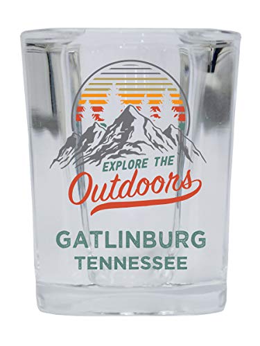Gatlinburg Tennessee Explore the Outdoors Souvenir 2 Ounce Square Base Liquor Shot Glass