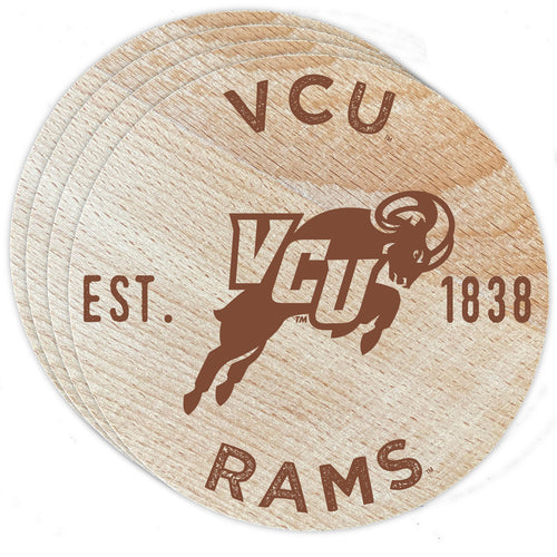 Virginia Commonwealth Officially Licensed Wood Coasters (4-Pack) - Laser Engraved, Never Fade Design