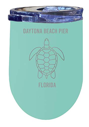 R and R Imports Daytona Beach Pier Florida 12 oz Seafoam Laser Etched Insulated Wine Stainless Steel