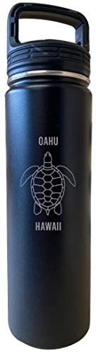 Oahu Hawaii Souvenir 32 Oz Engraved Black Insulated Double Wall Stainless Steel Water Bottle Tumbler