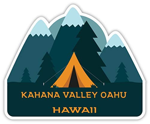 Kahana Valley Oahu Hawaii Souvenir 4 Inch Vinyl Decal Sticker Camping Tent Design