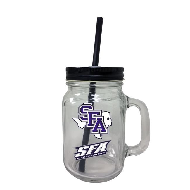 Stephen F. Austin State University NCAA Iconic Mason Jar Glass - Officially Licensed Collegiate Drinkware with Lid and Straw 